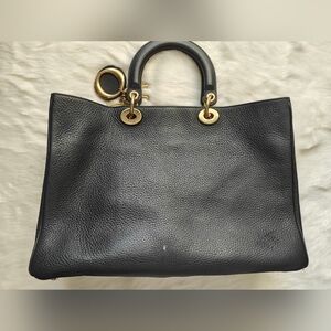 CHRISTIAN DIOR Diorissimo Leather Large Tote Bag Black Pebbled